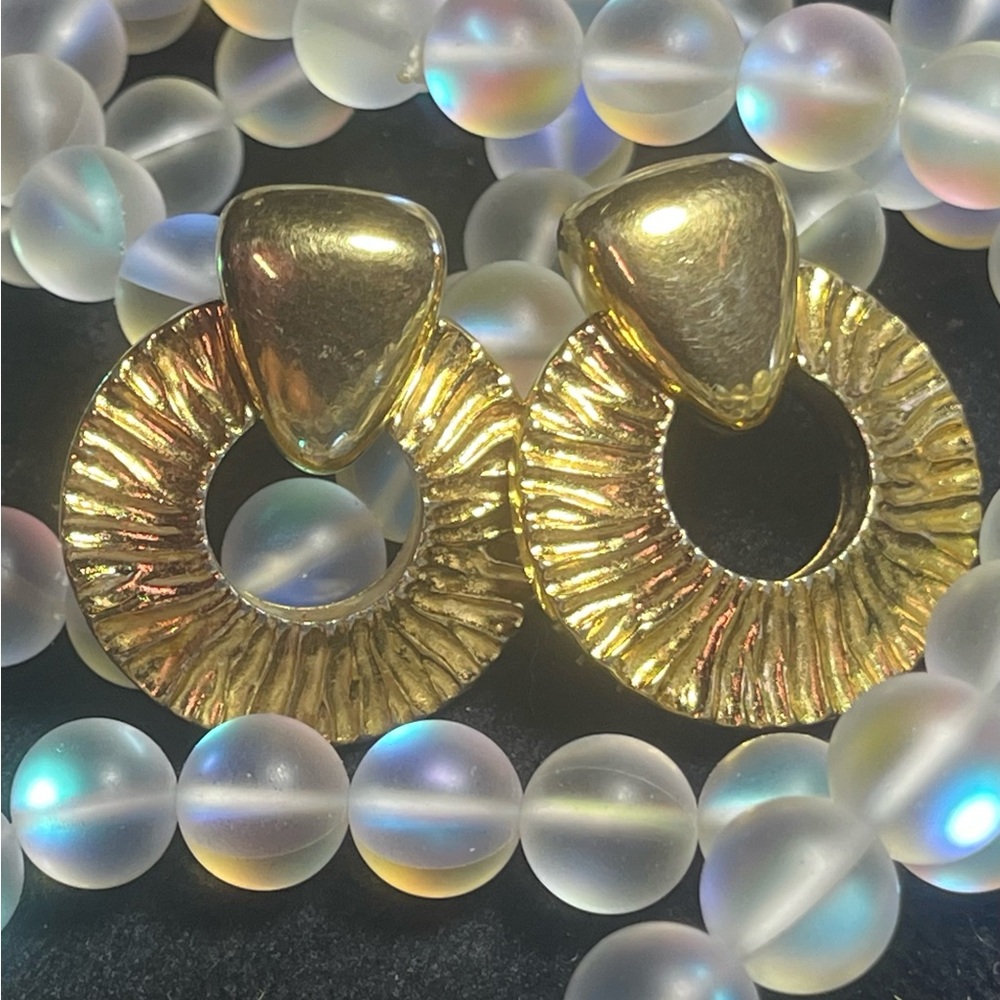 Vintage GIVENCHY Stamped Gold Textured Hoop Drop Earrings